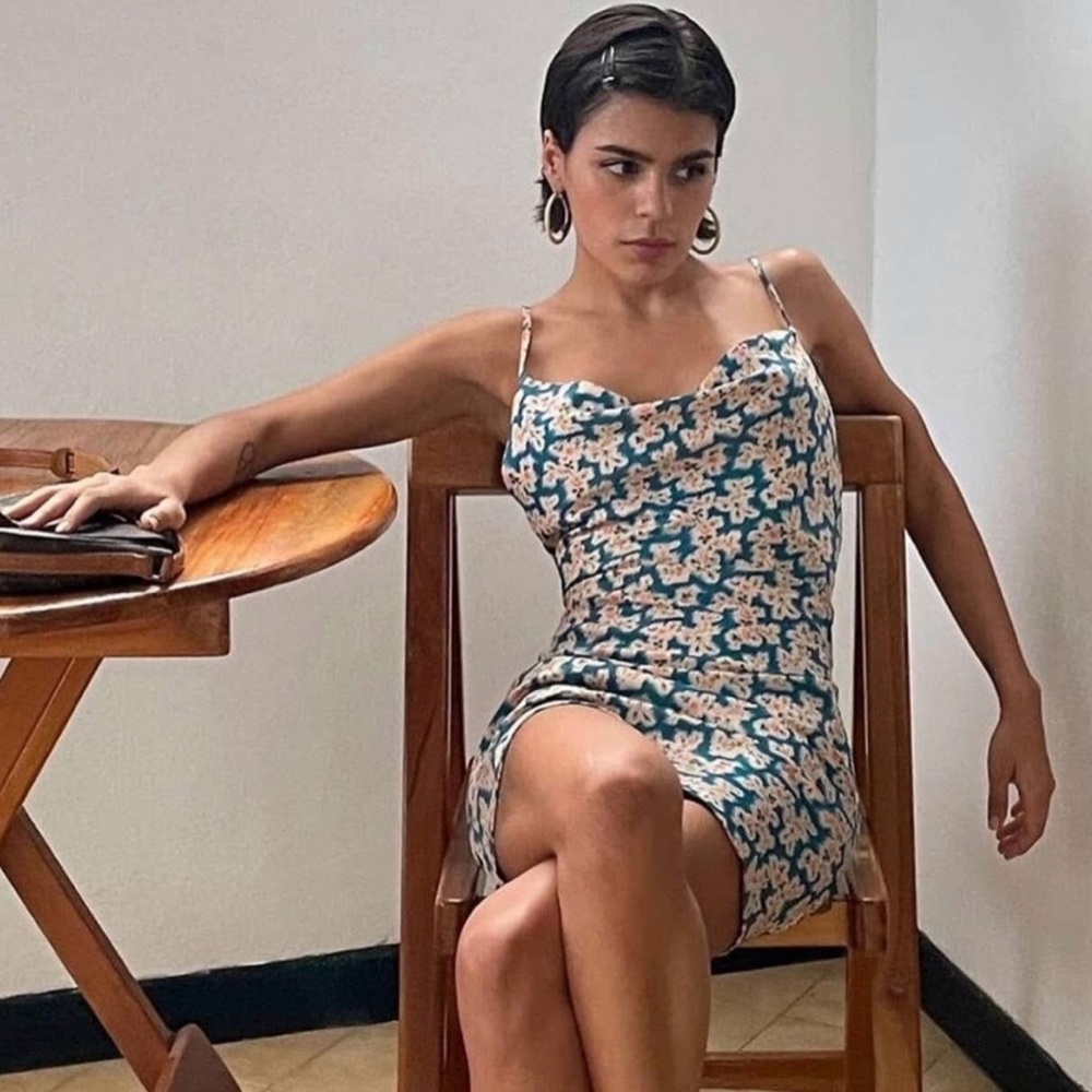 Urban Outfitters Mallory Blue Floral Cowl Neck Mini Slip Dress - XS